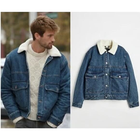 H&M Other - H&M Insulated Sherpa Collar Denim Trucker Puffer Jacket Jean Jacket, Blue